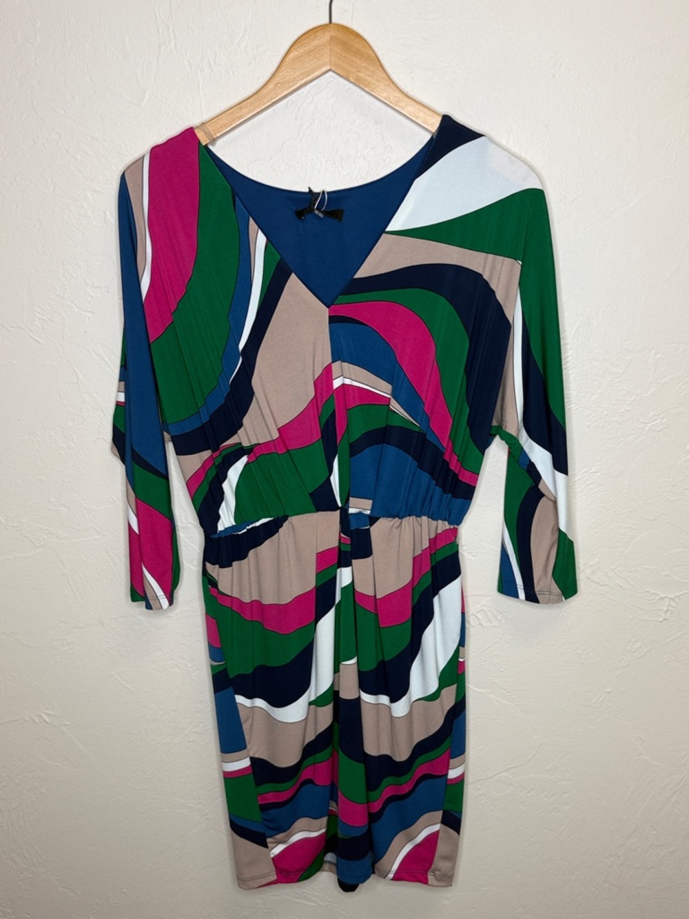 Trina Turk Long Sleeve Wave-Print Dress in Blue, Green & Pink